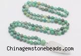 GMN4014 Hand-knotted 8mm, 10mm grass agate 108 beads mala necklace with pendant