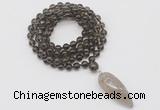 GMN4050 Hand-knotted 8mm, 10mm smoky quartz 108 beads mala necklace with pendant