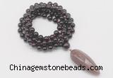 GMN4055 Hand-knotted 8mm, 10mm garnet 108 beads mala necklace with pendant