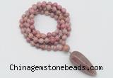 GMN4074 Hand-knotted 8mm, 10mm pink wooden jasper 108 beads mala necklace with pendant