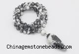 GMN4080 Hand-knotted 8mm, 10mm black & white jasper 108 beads mala necklace with pendant