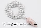 GMN4096 Hand-knotted 8mm, 10mm white howlite 108 beads mala necklace with pendant