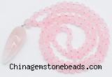 GMN4200 Hand-knotted 8mm, 10mm matte rose quartz 108 beads mala necklace with pendant