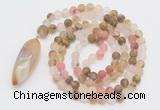 GMN4201 Hand-knotted 8mm, 10mm matte volcano cherry quartz 108 beads mala necklace with pendant