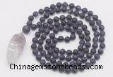 GMN4202 Hand-knotted 8mm, 10mm matte amethyst 108 beads mala necklace with pendant