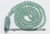 GMN4206 Hand-knotted 8mm, 10mm matte green aventurine 108 beads mala necklace with pendant