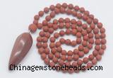 GMN4215 Hand-knotted 8mm, 10mm matte red jasper 108 beads mala necklace with pendant