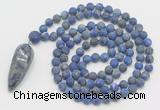 GMN4227 Hand-knotted 8mm, 10mm matte lapis lazuli 108 beads mala necklace with pendant