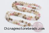 GMN4401 Hand-knotted 8mm, 10mm matte volcano cherry quartz 108 beads mala necklace with pendant