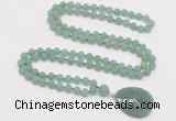 GMN4406 Hand-knotted 8mm, 10mm matte green aventurine 108 beads mala necklace with pendant