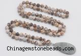 GMN4417 Hand-knotted 8mm, 10mm matte zebra jasper 108 beads mala necklace with pendant