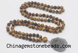 GMN4429 Hand-knotted 8mm, 10mm matte yellow tiger eye 108 beads mala necklace with pendant