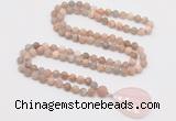 GMN4430 Hand-knotted 8mm, 10mm matte sunstone 108 beads mala necklace with pendant