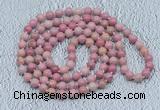 GMN450 Hand-knotted 8mm, 10mm pink wooden fossil jasper 108 beads mala necklaces