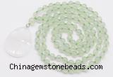 GMN4601 Hand-knotted 8mm, 10mm prehnite 108 beads mala necklace with pendant