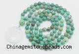 GMN4613 Hand-knotted 8mm, 10mm grass agate 108 beads mala necklace with pendant