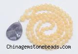 GMN4615 Hand-knotted 8mm, 10mm honey jade 108 beads mala necklace with pendant