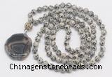GMN4620 Hand-knotted 8mm, 10mm dalmatian jasper 108 beads mala necklace with pendant