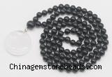 GMN4630 Hand-knotted 8mm, 10mm black obsidian 108 beads mala necklace with pendant
