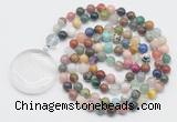 GMN4637 Hand-knotted 8mm, 10mm colorful gemstone 108 beads mala necklace with pendant