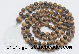 GMN4638 Hand-knotted 8mm, 10mm yellow tiger eye 108 beads mala necklace with pendant