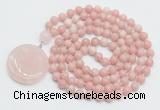 GMN4640 Hand-knotted 8mm, 10mm Chinese pink opal 108 beads mala necklace with pendant