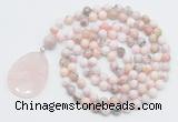 GMN4641 Hand-knotted 8mm, 10mm natural pink opal 108 beads mala necklace with pendant