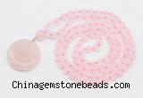 GMN4650 Hand-knotted 8mm, 10mm rose quartz 108 beads mala necklace with pendant