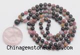 GMN4654 Hand-knotted 8mm, 10mm tourmaline 108 beads mala necklace with pendant