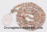 GMN4656 Hand-knotted 8mm, 10mm moonstone 108 beads mala necklace with pendant