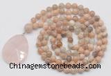 GMN4657 Hand-knotted 8mm, 10mm sunstone 108 beads mala necklace with pendant