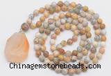 GMN4661 Hand-knotted 8mm, 10mm yellow crazy agate 108 beads mala necklace with pendant