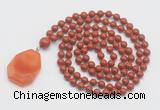 GMN4673 Hand-knotted 8mm, 10mm red jasper 108 beads mala necklace with pendant