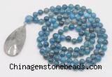 GMN4684 Hand-knotted 8mm, 10mm apatite 108 beads mala necklace with pendant