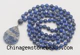 GMN4685 Hand-knotted 8mm, 10mm lapis lazuli 108 beads mala necklace with pendant