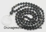 GMN4689 Hand-knotted 8mm, 10mm golden obsidian 108 beads mala necklace with pendant