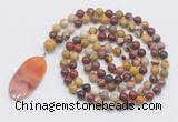 GMN4691 Hand-knotted 8mm, 10mm mookaite 108 beads mala necklace with pendant