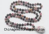 GMN4816 Hand-knotted 8mm, 10mm tourmaline 108 beads mala necklace with pendant