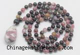 GMN4817 Hand-knotted 8mm, 10mm tourmaline 108 beads mala necklace with pendant