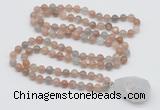 GMN4820 Hand-knotted 8mm, 10mm moonstone 108 beads mala necklace with pendant