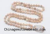 GMN4822 Hand-knotted 8mm, 10mm sunstone 108 beads mala necklace with pendant