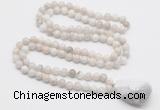 GMN4828 Hand-knotted 8mm, 10mm white crazy agate 108 beads mala necklace with pendant