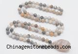 GMN4832 Hand-knotted 8mm, 10mm bamboo leaf agate 108 beads mala necklace with pendant