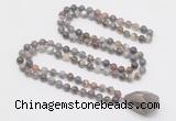 GMN4836 Hand-knotted 8mm, 10mm Botswana agate 108 beads mala necklace with pendant