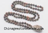 GMN4844 Hand-knotted 8mm, 10mm ocean agate 108 beads mala necklace with pendant