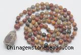 GMN4859 Hand-knotted 8mm, 10mm picasso jasper 108 beads mala necklace with pendant