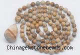 GMN4861 Hand-knotted 8mm, 10mm picture jasper 108 beads mala necklace with pendant