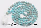 GMN4873 Hand-knotted 8mm, 10mm sea sediment jasper 108 beads mala necklace with pendant