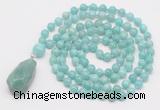 GMN4875 Hand-knotted 8mm, 10mm amazonite 108 beads mala necklace with pendant