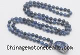 GMN4880 Hand-knotted 8mm, 10mm sodalite 108 beads mala necklace with pendant